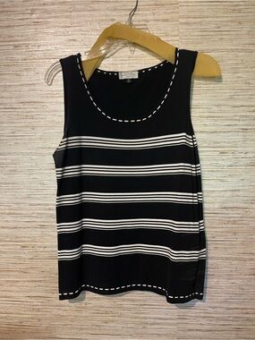 Tahari Woman Navy & White Striped Scoop-Neck Tank